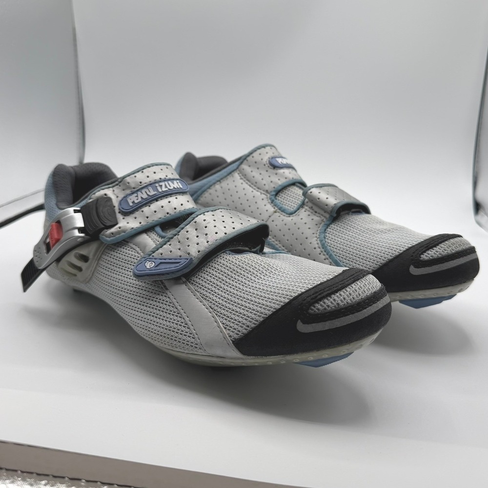 Pearl Izumi Women 10 Road Cycling Shoes Silver Blue I-Beam Buckle SPD Cleats 42